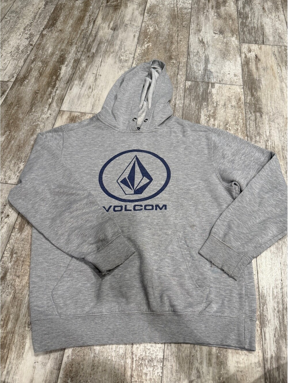 Volcom Mens M Gray Logo Pullover Hoodie Skate Y2K